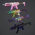 Colorful Decorated Weapons Featuring Vibrant Patterns And Various Styles