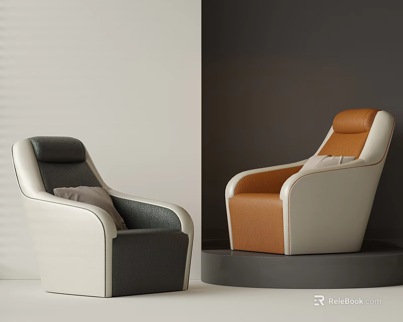 Modern Upholstered Accent Chairs In Two Tone Gray White And Orange With Accent Pillows 3d model 