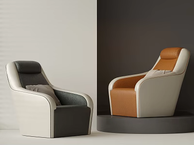 Modern Upholstered Accent Chairs In Two Tone Gray White And Orange With Accent Pillows 3d model