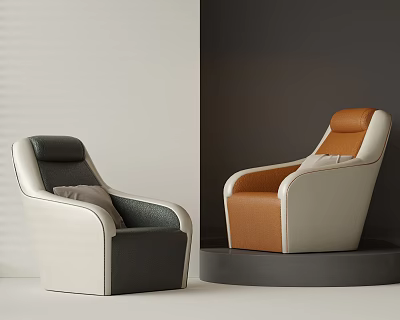 Modern Upholstered Accent Chairs In Two Tone Gray White And Orange With Accent Pillows 3d model
