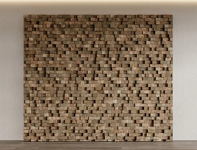 Brown Wooden Block Wall With Textured Decorative Panel For Interior Design 3d model