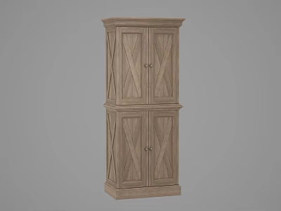 Wooden Decorative Cabinet With Double Doors Crossed Wood Grain And Two Tier Structure 3d model