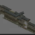 Traditional Chinese Ancient Architectural Exterior Wall With Stone Brick Tile Roof Eaves And Archway Structure
