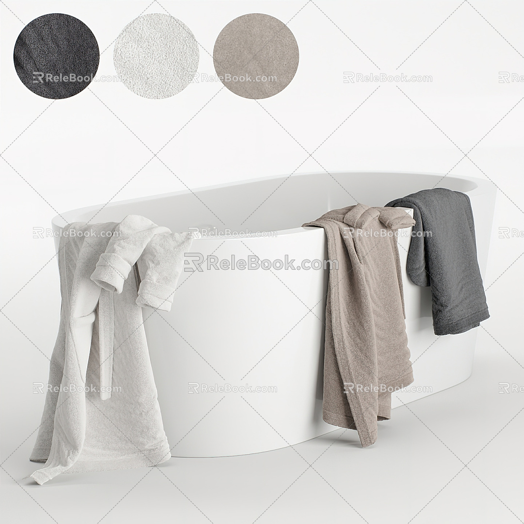 Modern Bathtub Bathtub Towels Bathrobe Combo 3d model