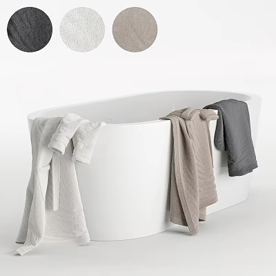 Elegant Modern White Bathtub With White Gray And Beige Towels Hanging 3d model