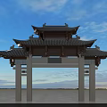 Traditional Chinese Paifang Archway With Multi tiered Roof And Stone Pillars At Square Entrance
