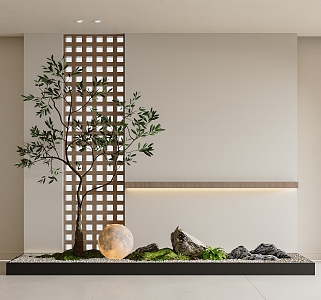 Modern interior landscape landscaping courtyard landscape sketch stone landscape tree plant pile into the entrance landscape landscaping 3d model