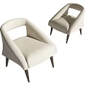 Beige Fabric Accent Chair With Curved Armrests Dark Wooden Legs And Comfortable Design