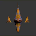 Futuristic Sci Fi Vehicle With Colorful Orange Blue Red Design And Wing Like Structures