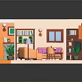 Colorful Miniature Room Models With Various Interior Furniture And Decorative Elements
