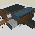 Modern Architectural Design With Wooden Structures Glass Walls Open Terrace And Staircase
