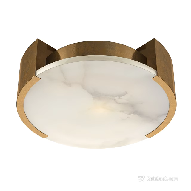 Modern Round Ceiling Light With White Marble Shade And Brass Metal Frame 3d model