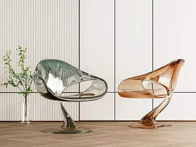 Modern Leisure Chair With Transparent Acrylic Green Brown Color Metal Base Indoor Decor Plant 3d model