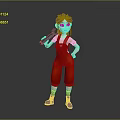 Cartoon Character With Brown Hair Wearing Red Overalls Holding Wrench Standing Against Gray Background