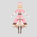 Anime Game Character With Blonde Hair Long Sleeves Pink White Dress And Golden Decorations