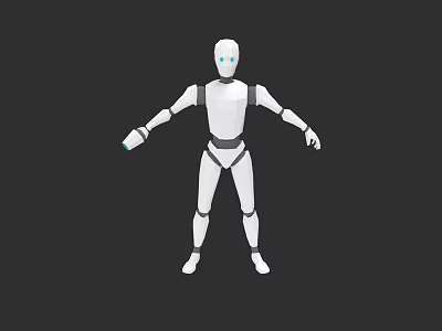 White Humanoid Robot With Blue Eyes And Outstretched Limbs Against Black Background 3d model