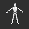 White Humanoid Robot With Blue Eyes And Outstretched Limbs Against Black Background