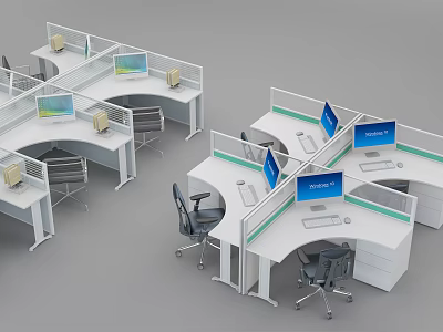 Partitioned Office Desks With Privacy Screens Computer Monitors And Office Chairs 3d model