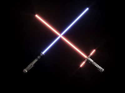 Crossed Blue And Red Illuminated Lightsabers With Metallic Hilts On Black Background 3d model