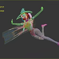 Futuristic Witch Character With White Hair Witch Hat And Blue Purple Outfit In Flying Pose