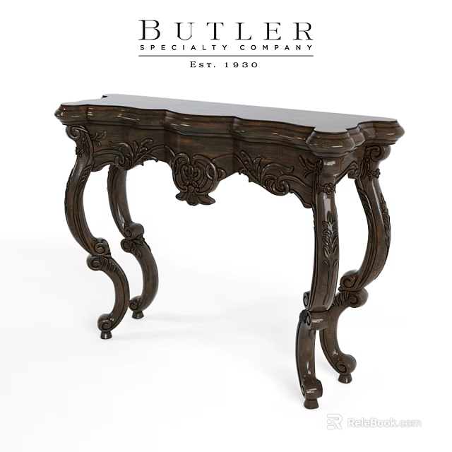 Dark Carved Wooden Table With Intricate Classic Design And Decorative Legs 3d model 