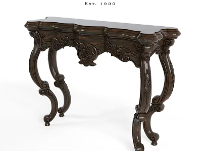 Dark Carved Wooden Table With Intricate Classic Design And Decorative Legs 3d model