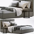 Modern Cozy Double Bed With Soft Pillows Woolen Blanket And Round Side Table 3d model