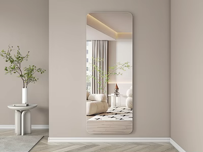 Full Length Mirror Reflects Modern Living Room Interior 3d model