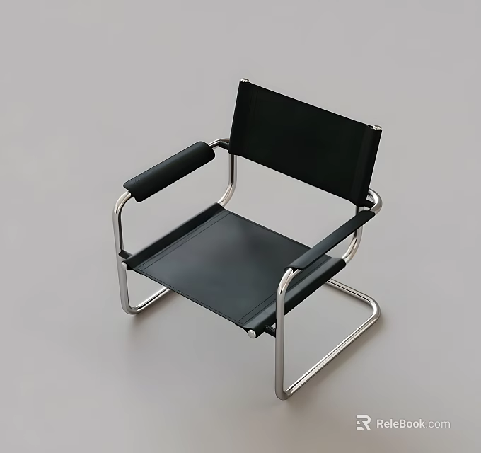 Modern Black Leisure Chair With Silver Metal Frame Armrests And Sleek Design 3d model 