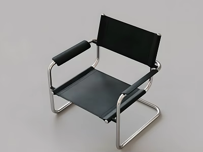 Modern Black Leisure Chair With Silver Metal Frame Armrests And Sleek Design 3d model