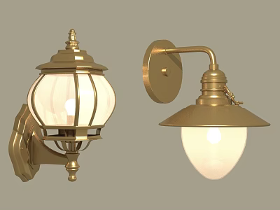Vintage Gold Metal Wall Lamps With Glass Shades And Decorative Design 3d model