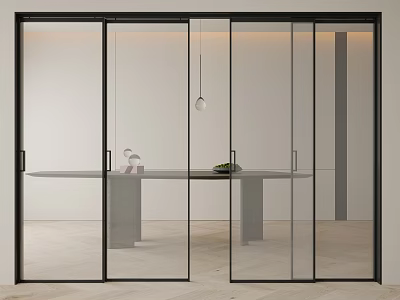 Modern Glass Sliding Doors with Black Frame in Sleek Contemporary Interior 3d model