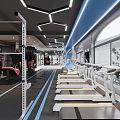 Modern Fitness Gym Interior With Pink Punching Bags Barbells Mirrors And Large Windows