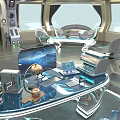 Futuristic Control Room Interior Design With Hi Tech Console Display Screens And Glass Top Desk