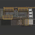 Industrial Style Building Design With Metal Structure Grid Roof And Layered Platform
