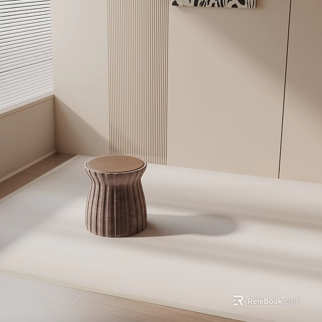 Minimalist Cylindrical Side Table With Vertical Stripes And Wooden Design In Light Interior 3d model 