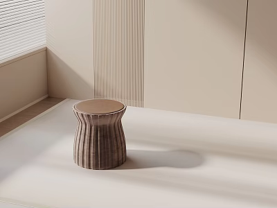 Minimalist Cylindrical Side Table With Vertical Stripes And Wooden Design In Light Interior 3d model