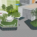 Modern Sales Office Building With Glass Curtain Wall White Exterior And Trees