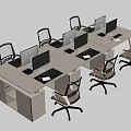 Modern Office Desk With Multiple Workstations Dividers Computer Monitors And Chairs 3d model