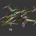 Detailed Blue Fighter Jet Model Featuring Multi Propellers Red Wing Markings and Extended Landing Gear