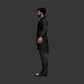 Detailed Male Game Film Character With Black Long Coat And 3D Model Design