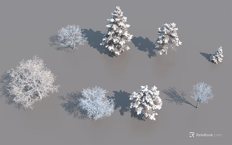 Snow Covered Arbor Trees In Various Sizes And Winter Landscape Design 3d model 