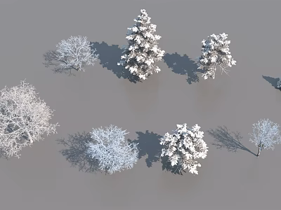 Snow Covered Arbor Trees In Various Sizes And Winter Landscape Design 3d model