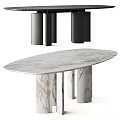 Modern Black Polished Marble Oval Dining Table With Cylindrical Legs 3d model