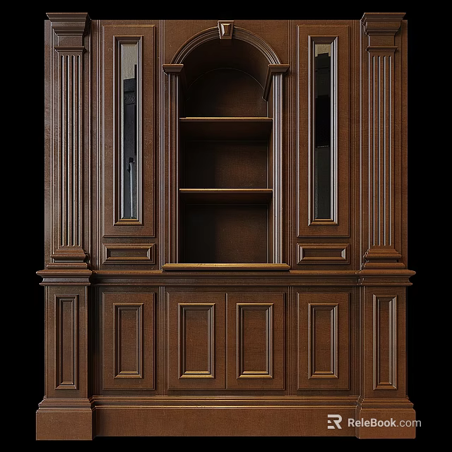 Elegant Classic Wooden Dresser With Drawers Storage Cabinets And Glass Doors 3d model 