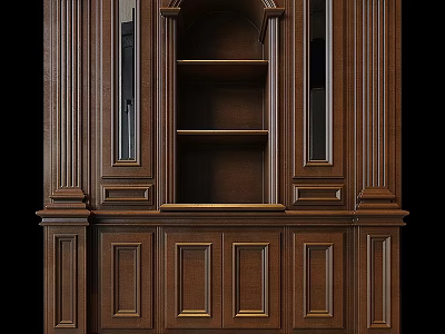 Elegant Classic Wooden Dresser With Drawers Storage Cabinets And Glass Doors 3d model