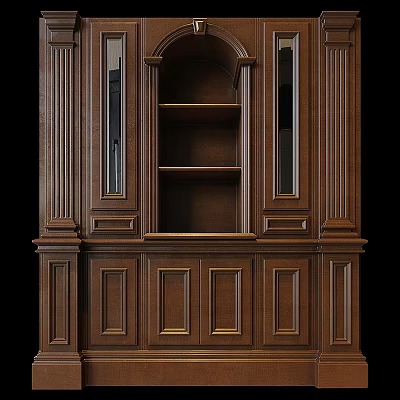 Elegant Classic Wooden Dresser With Drawers Storage Cabinets And Glass Doors 3d model