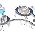 Space Themed Playground Equipment With Multi Level Rocket Shaped Structure And Curved Tracks