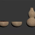 Handcrafted Wooden Bowls With Purple Grains White Powder And Gourd Shaped Vase