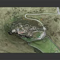 Modern Castle Model Display on Detailed Terrain With Green Grass and Path